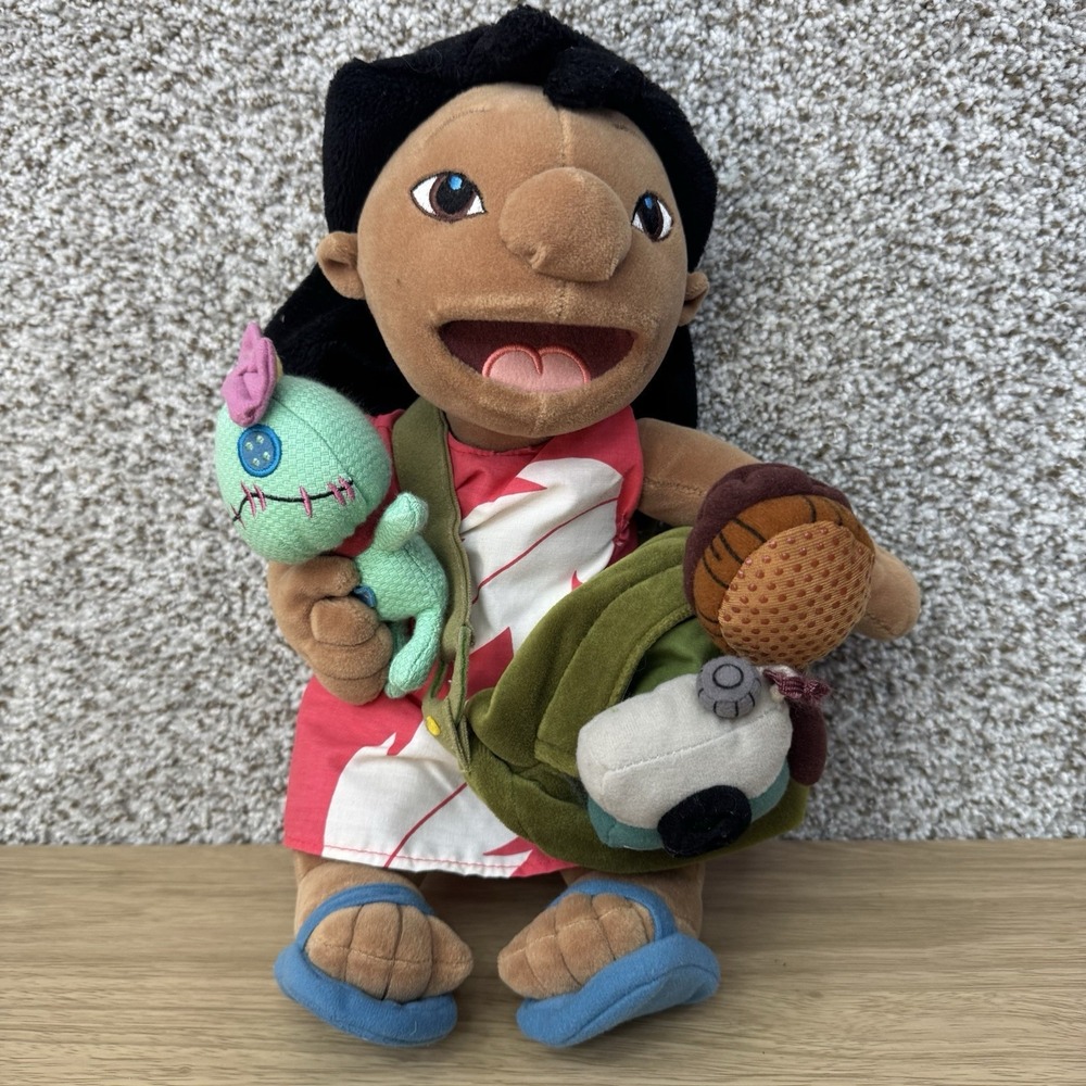 Rare Disney Store Lilo with Scrump Doll and Stuffed Bag Camera Brush 14" Stitch